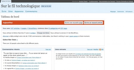 Interface d'administration WordPress 2.5