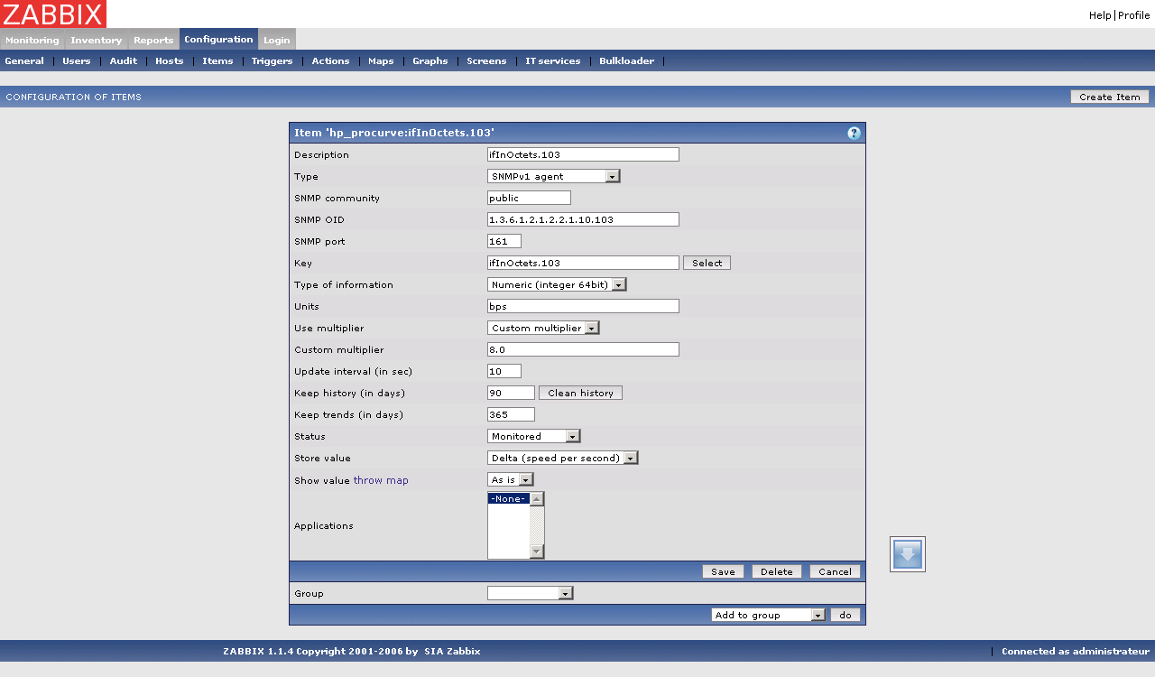 Suivre des périphériques SNMP avec ZABBIX 55