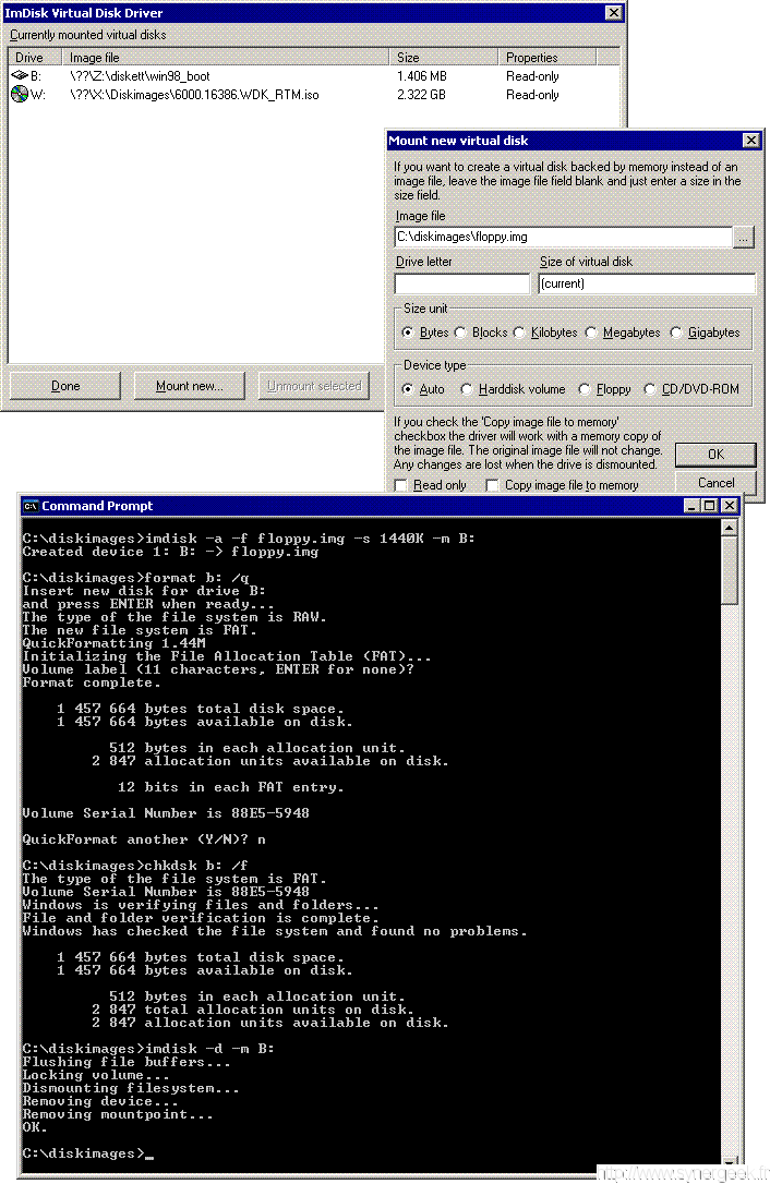 ImDisk est un pilote de disque virtuel pour Windows NT/2000/XP/2003 2