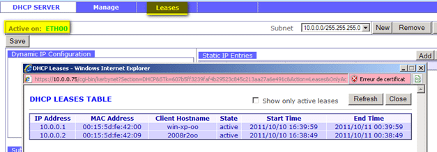 Zeroshell : créer un serveur DHCP 44