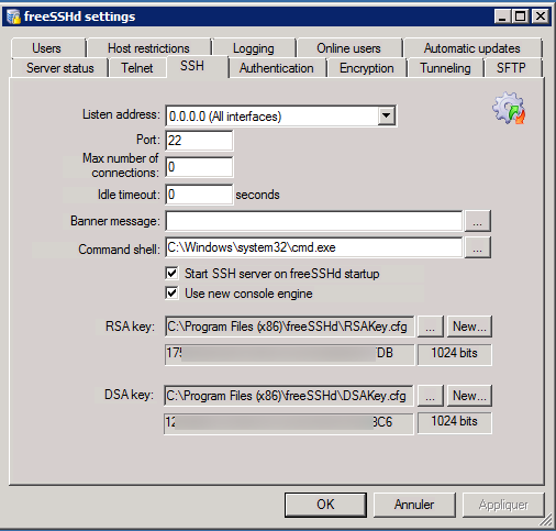 freeSSHd : un serveur SSH & TELNET gratuit pour Windows 3
