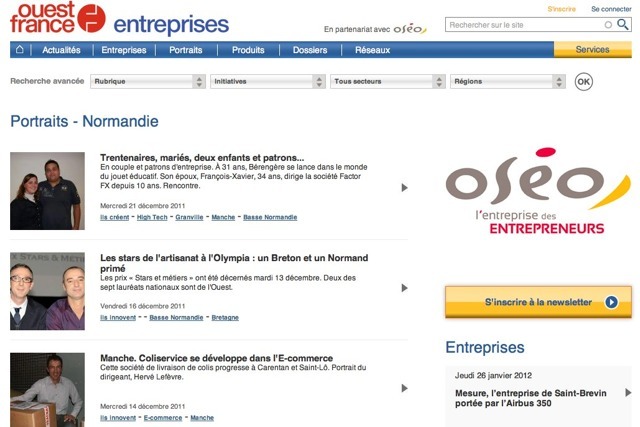Ouest-France entreprises, nouveau site d'informations régionales 34