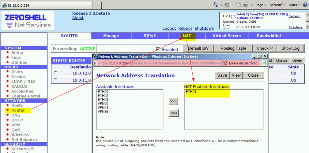 Héberger 2 serveurs accessibles en TSE derrière un serveur Zeroshell 2